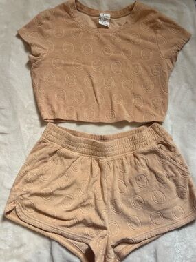 aerie Peach Textured Terry Crop Top & Shorts Set
